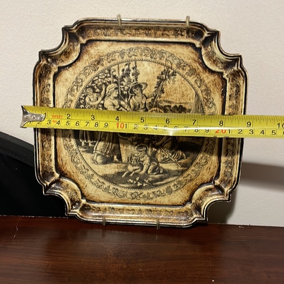 Antique Prints Of Wine Drinking And Culture/ Square Decoration Plate - Picture 8 of 8